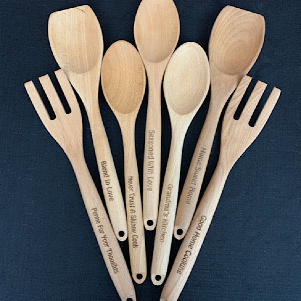 4-Piece Bamboo Kitchen Tool Kit  Custom Engraved Wooden Spoon Sets